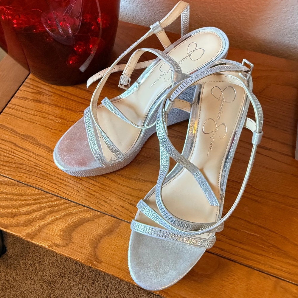 Jessica Simpson Sparkly Silver Platforms, wedding, gala, prom